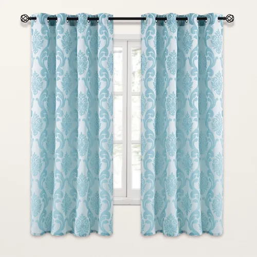 Vista 13 de NAPEARL Cortinas de damasco para sala de estar, cortinas de jacquard gótico con patrones florales, cortinas beige para dormitorio de 63 pulgadas