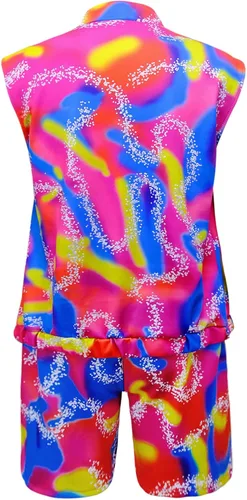 Vista 3 de Workout Costume Halloween Cosplay Vest T-Shirt Shorts Outfit 80s 90s Disco Beach Clothing for Adult Mens