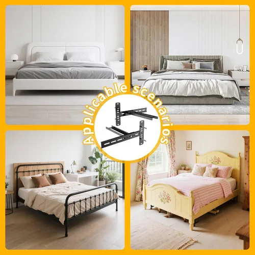 Vista 7 de Paquete de 2 soportes de cabecera de acero sólido para marco de cama de metal, soportes de cama ajustables para cabecero con kit de extensión