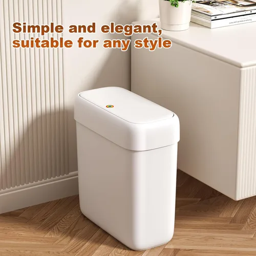 Vista 6 de funest Paquete de 2 basureros de baño con tapa desplegable, cubo de basura de plástico de 3 galones y 2.7 galones para espacios pequeños, papelera
