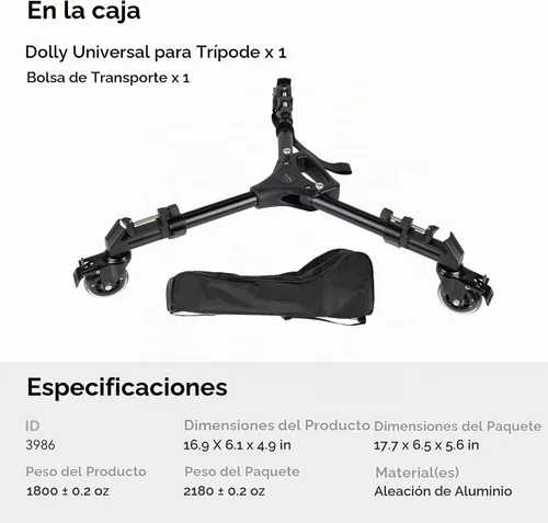 Vista 9 de SmallRig Carrito/Dolly Universal para Trípode de Fotografía, Resistente con Ruedas de Goma de 3", Patas Ajustables y Bolsa de Transporte, Capacidad