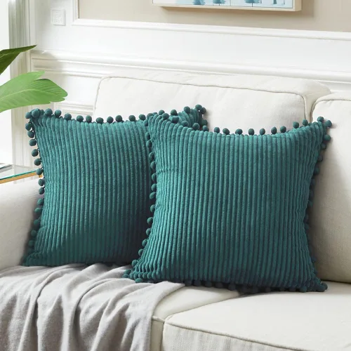 Vista 58 de Fancy Homi Juego de 2 fundas de almohada decorativas negras de 12 x 12 pulgadas con pompones para sofá y cama, decoración moderna de estilo bohemio
