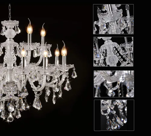 Vista 3 de ARRKOYAA - Candelabro de cristal K9 transparente de 15 luces modernas y lujosas, lámpara colgante de vela, iluminación de techo para comedor, sala
