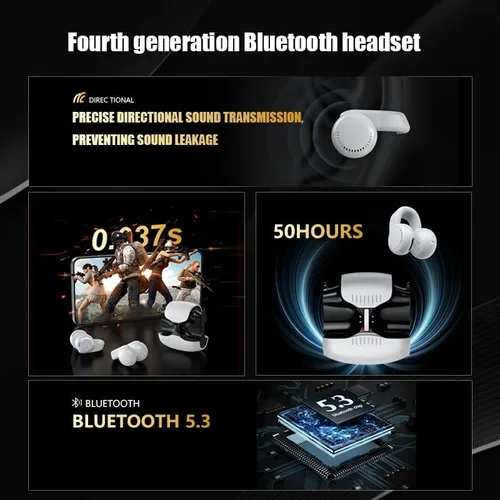 Vista 4 de Auriculares inalámbricos Bluetooth con clip Bluetooth 5.3 con clip de oreja para conducción ósea, auriculares inalámbricos para orejas pequeñas