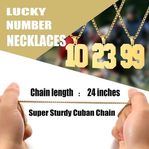 Vista 5 de SKQIR Number Necklace for Men Black Baseball Jersey Number Pendant for Boys Athletes Number Chain Pandent for Boys Sport Stainless Steel necklace