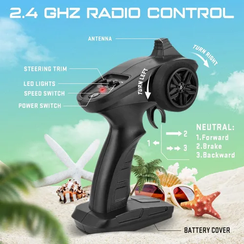 Vista 5 de ALPHAREV Barco RC - R308 32+ KPH - Barco de control remoto rápido para piscina y lago con maleta portátil, barcos RC de carreras de 2.4 GHz