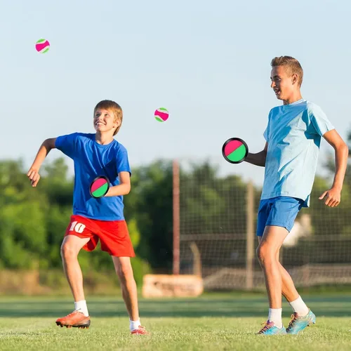Vista 6 de Cooraby Juego de 5 juegos de palas para lanzar y atrapar pelotas, adecuado para deportes, playa y fiesta con bolsa de almacenamiento, 10 paletas y 5