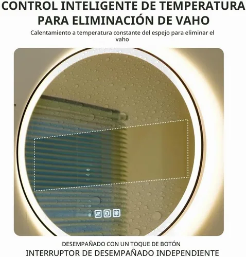Vista 6 de Espejo LED redondo de 20 pulgadas, espejo samrt para baño, espejo de pared con luz, antiempañamiento, 3 colores regulables, frontal