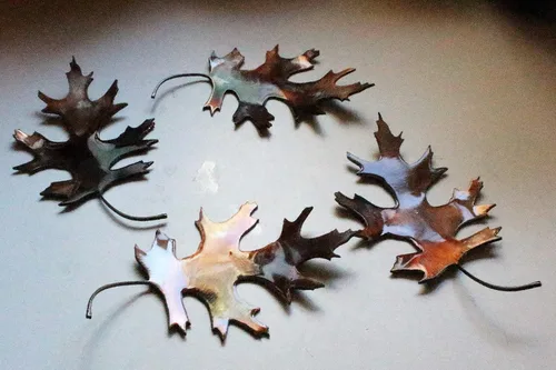 Vista 2 de METAL OAK LEAVES 4 mostrador/mesa de aspecto natural COBRE/BRONCE 5" ancho