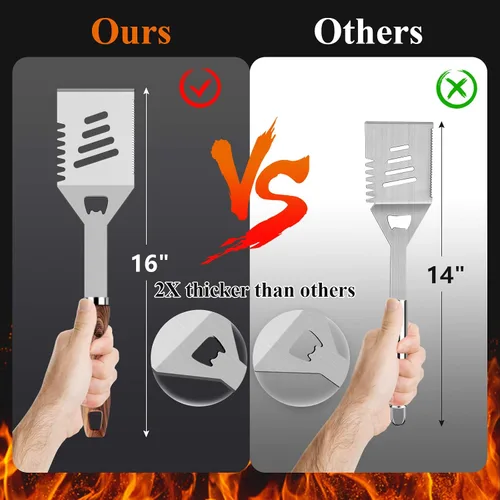 Vista 4 de ROMANTICIST Juego de 27 piezas de utensilios de parrilla resistentes para hombres, papá, Navidad, accesorios de barbacoa extragruesos, kit