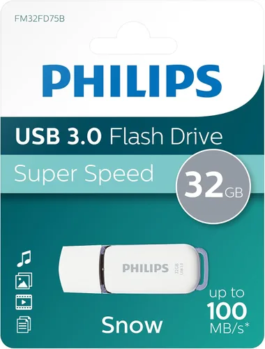 Vista 2 de Philips SU000710 32 GB USB 3.0 Snow Pen Drive - Negro, 100MB/s