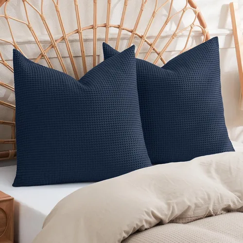 Vista 37 de PHF Funda de almohada 100% algodón con tejido de gofre, 22 x 22 pulgadas, sin relleno, paquete de 2 elegantes fundas de almohada cuadradas