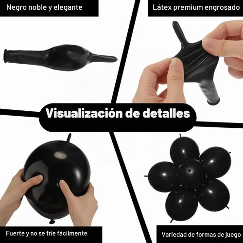 Vista 7 de 100 globos de látex, 10 pulgadas, color negro Enlazable para guirnaldas de arcos rápidos, decoración de boda, cumpleaños, Pascua, no necesita