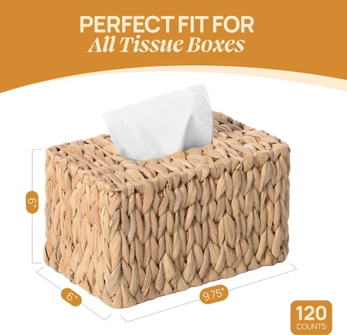 Vista 2 de Cubierta rectangular de mimbre para caja de pañuelos de jacinto de agua - alta