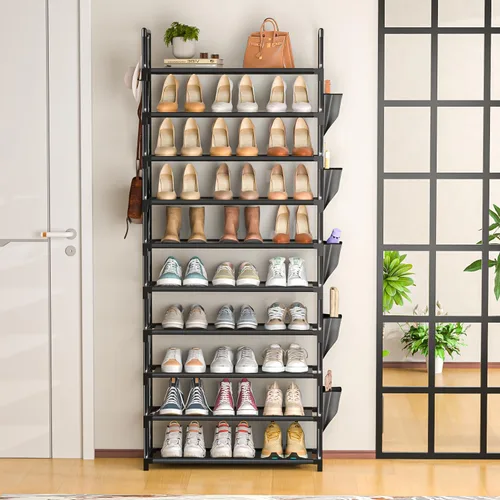 Vista 7 de Zapatero Alto de 10 Niveles Organizador de Zapatos de 10 Niveles para Armario, Estante de Zapatos de Metal con Almacenamiento, Torre de Zapatero