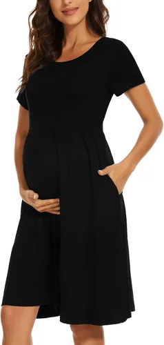 Vista 2 de Vestido de maternidad de manga corta para mujer, ropa de embarazo con bolsillos