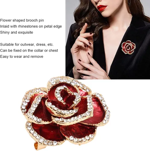Vista 8 de Broche de flores para mujer, pétalo, burdeos, boda, exquisito, retro, aleación, pétalo, broche de pétalo, fiesta, elegante, exquisito, broche