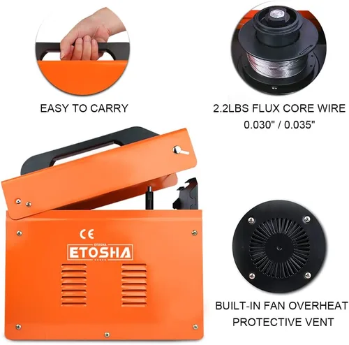 Vista 3 de ETOSHA Soldador MIG 160A Máquina de soldadura portátil, alambre de núcleo de flujo sin gas, soldadores de alimentación automática de alambre