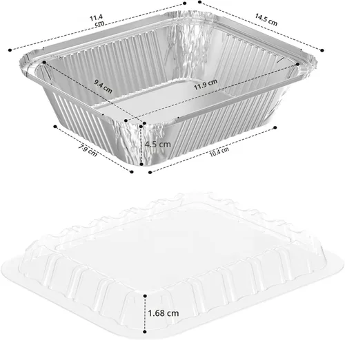 Vista 2 de iHomeSet Paquete de 25 unidades de 1 libra de sartén rectangular desechable de papel de aluminio con tapas de domo de plástico transparente de 16