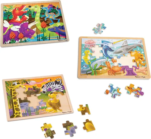 Vista 4 de Melissa & Doug Juego de rompecabezas de 3 rompecabezas: dinosaurios, océano y safari