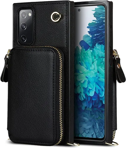 Vista 9 de Asuwish Funda de teléfono para Samsung Galaxy S20 FE 5G de 6.5 pulgadas con protector de pantalla y soporte para tarjetas con cremallera, soporte