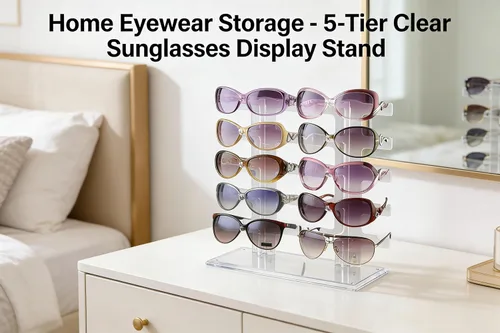 Vista 2 de MAGIKON Soporte de 5 capas para gafas, gafas, gafas de sol, soporte de exhibición de marco de moda (dos filas, transparente)