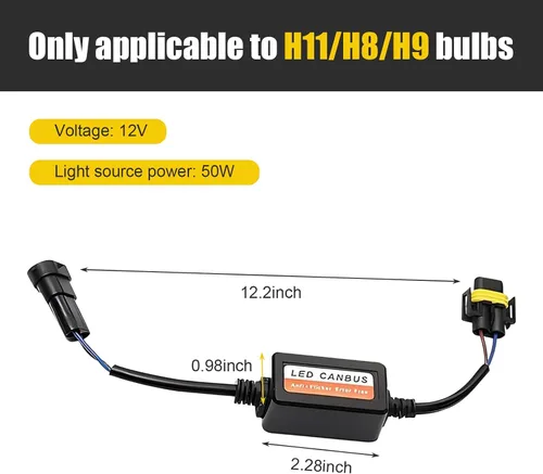 Vista 2 de 2 piezas de decodificador de luz LED para auto, H11/H8/H9, bombilla LED antiparpadeo, arnés de cancelación de código de error, decodificador Canbus