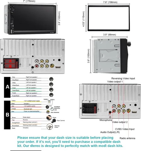 Vista 8 de Estéreo de coche doble DIN con pantalla táctil de 7 pulgadas, compatible con Apple CarPlay/Android Auto Bluetooth FM Radio USB Tipo-C Cámara