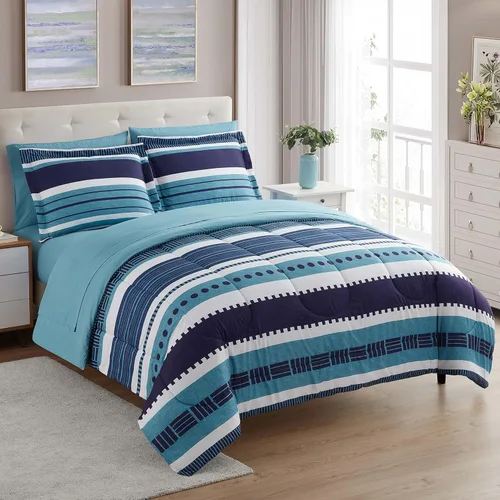 Vista 23 de Sweet Home Collection Juego de edredón de 7 piezas de color sólido para todas las estaciones, manta alternativa de plumón suave y lujosas sábanas