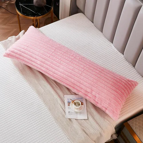 Vista 18 de Juego de 2 fundas de almohada para cama tamaño king, fundas de cojín rectangulares lumbares con diseño de rayas, forro de piel de conejo sintética