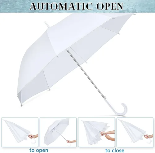 Vista 5 de Fabbay 6 Pcs Wedding Umbrellas Wedding Style Stick Umbrellas with J Hook Handle Large Canopy Umbrella Auto Open Windproof Stick Umbrellas for Adults