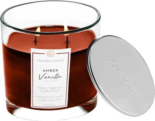 Vista 3 de Colonial Candle Vela perfumada de vainilla ámbar, velas altamente perfumadas para el hogar, vela de cera moteada, 2 mechas, 8 onzas, fabricada