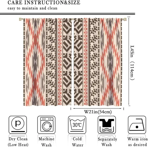 Vista 2 de Cortinas con patrón geométrico tribal, estilo suroeste, azteca, rústico, occidental, nativo americano, opacas, con bolsillo para barra, decoración