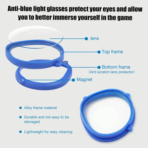 Vista 6 de OOAVR Anti-Blue Light Glasses for Oculus Quest 2Accessories with Magnetic Alloy Frame and Blue Light-Blocking LensesSupport The Replacement of