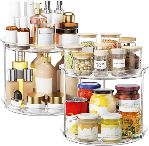 Vista 11 de Organizador Lazy Susan de 2 niveles, tocadiscos Lazy Susan de 9 pulgadas para gabinete, organizador apilable giratorio para especias para encimera