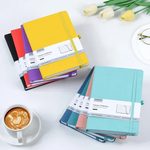 Vista 6 de POPRUN - Cuadernos de diario rayados A5, cuaderno de tapa dura de cuero grueso para escritura, trabajo de negocios, viajes, escuela, universidad