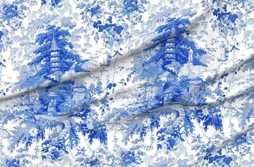 Vista 4 de Spoonflower Tela - Chinoiserie Willow Blue White Toile Chinese Nature Garden Botánico Impreso en tela de gasa Fat Quarter - Costura Ropa de moda