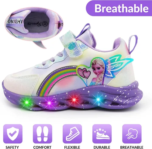 Vista 2 de YAOWUQUAN Zapatos de princesa de dibujos animados para niñas, zapatos casuales con luz LED, zapatos de princesa de nieve, zapatos de princesa