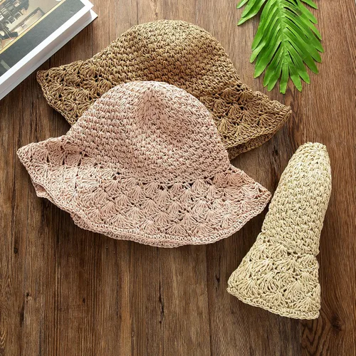 Vista 6 de Lanzom Womens Ladies Straw Hat Wide Brim Beach Sun Cap Foldable Large Floppy Braided Sun Hat for Travel