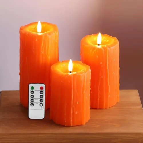 Vista 9 de Eywamage Velas de Pilar Blancas Sin Llama con Control Remoto, Velas de Cera LED Realistas Parpadeantes Alimentadas por Batería, Φ 3" H 4" 5" 6