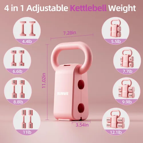 Vista 4 de Lightweight Adjustable Dumbbell Kettlebell Set - 4 in 1 Free Weight Set with Kettlebell Grip Converter, Each 2.2 3.3 4.4 5.5lb Quick Change