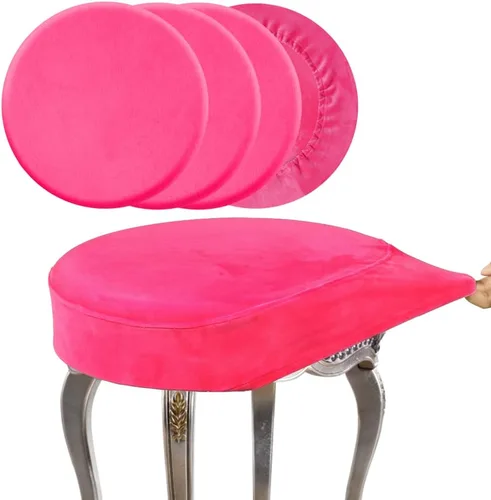 Vista 14 de SINOSSO Juego de 4 fundas redondas para banco de tocador, de diámetro (13 a 15.5 pulgadas), terciopelo súper suave, elásticas, lavables, protector