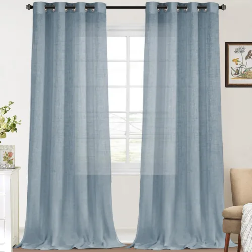 Vista 9 de FantasDecor Cortinas traslúcidas de lino de 63 pulgadas de largo, juego de 2 paneles de cortinas filtrantes de luz, cortinas de privacidad