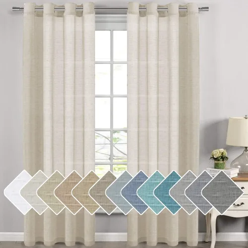 Vista 98 de H.VERSAILTEX Cortinas de lino de mezcla natural para sala de estar/cortinas de lino semitransparentes reductoras de luz de 54 pulgadas de largo