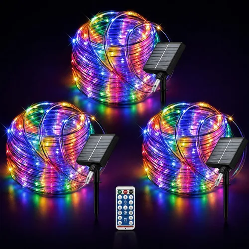 Vista 17 de LairtPOW Cuerda de luz solar impermeable IP65 de 39 pies, 100 luces LED para exteriores, luces solares para exteriores, para fiestas, jardín, patio