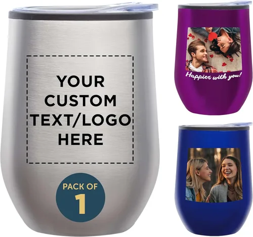 Vista 22 de DISCOUNT PROMOS Vasos de vino personalizados sin tallo de 12 onzas, juego de 6/12/24, paquete a granel personalizado, aislados, perfectos para vino