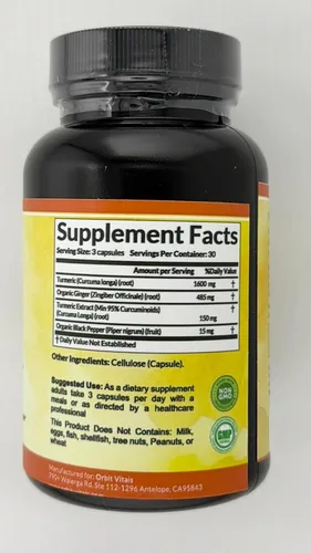 Vista 3 de Curcumina de cúrcuma con pimienta negra y jengibre 2250 mg – Suplemento de cúrcuma ultra potente con 95% de curcuminoides y bioperina para apoyo