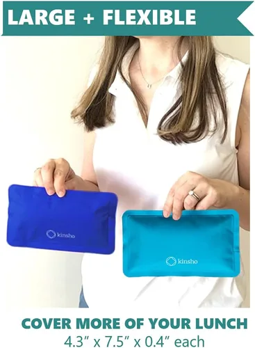 Vista 3 de kinsho Bolsa de hielo para niños, bolsa y cajas Bento, bolsas delgadas suaves reutilizables y congelables para viajes, escuela, trabajo