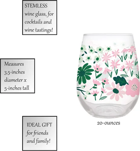 Vista 2 de Slant Collections Copa de vino sin tallo, 20 onzas, floral