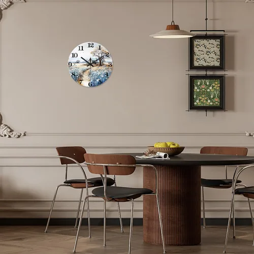 Vista 4 de XNM Reloj de pared redondo para cocina, funciona con pilas, reloj de pared rústico de 10 pulgadas con flores azules, reloj de pared silencioso